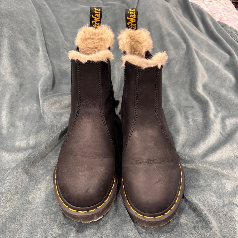 Dr. Martens Black and Tan Fur-Lined Women's Boots